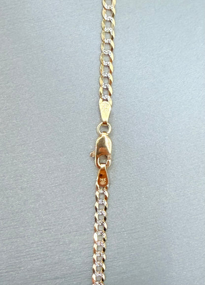 1764- NEW 14K Solid Flat Cuban Curb Chain Two Tone 24" (3.2mm) W.G