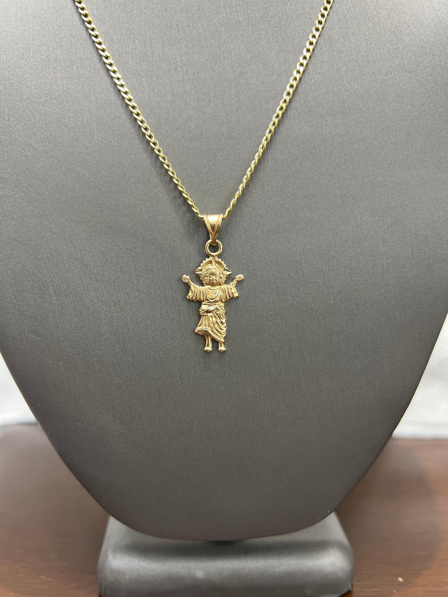 C32- NEW 14K Two Tone Hollow Miami Cuban Chain 20” (2.5mm) and Divine Child Jesus pendant SET