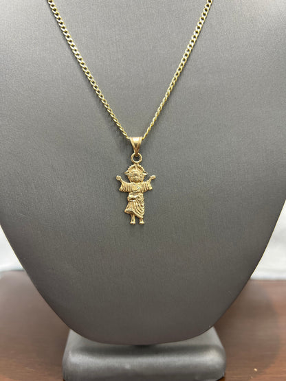 C32- NEW 14K Two Tone Hollow Miami Cuban Chain 20” (2.5mm) and Divine Child Jesus pendant SET