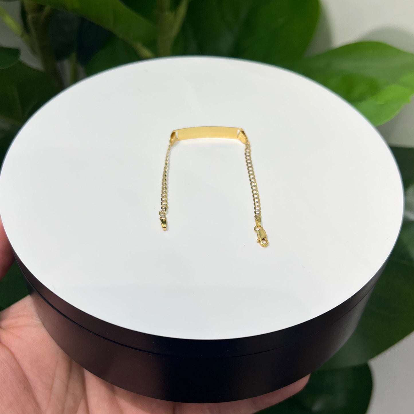 1228- NEW 14K Cuban Curb ID Bracelet Two Tone (3.2mm) W.G