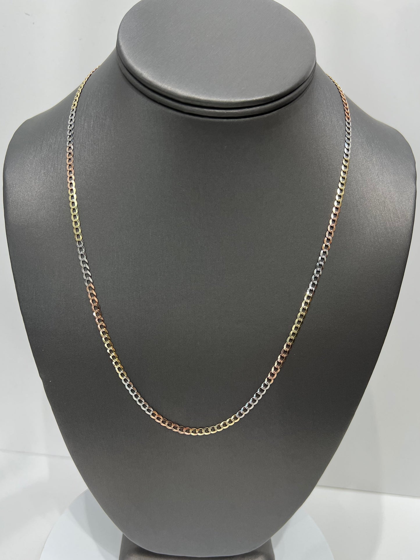 1446- NEW 14K Solid Tri Tone Cuban Curb Link Chain 20" (3.2mm) W.G