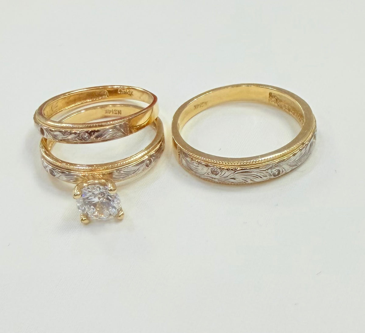973- 14K Trio Two Tone Wedding Rings (W.G)
