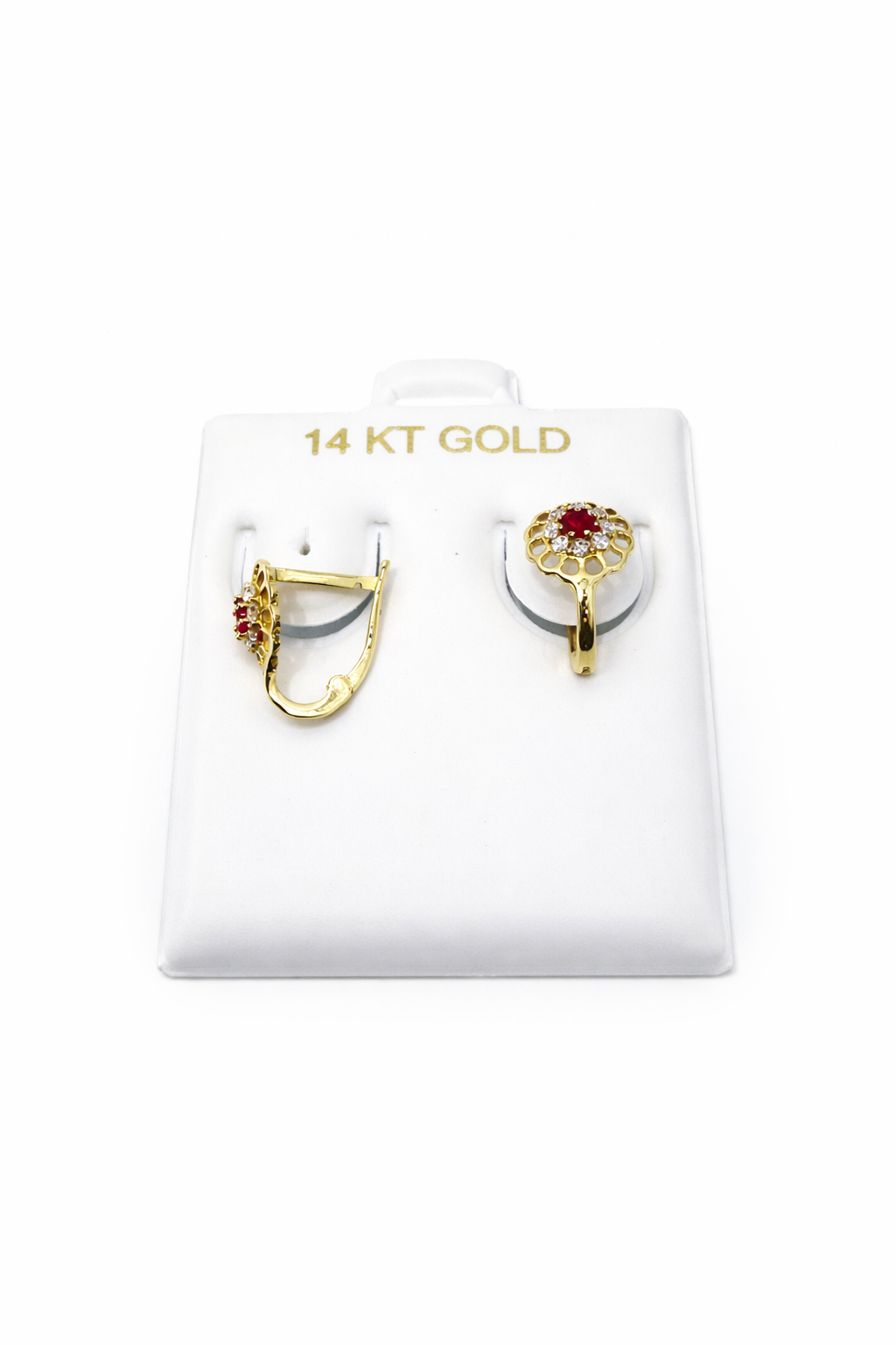 1601- NEW 14K Gold Flower Hoop Earrings (7.7mm) W.G