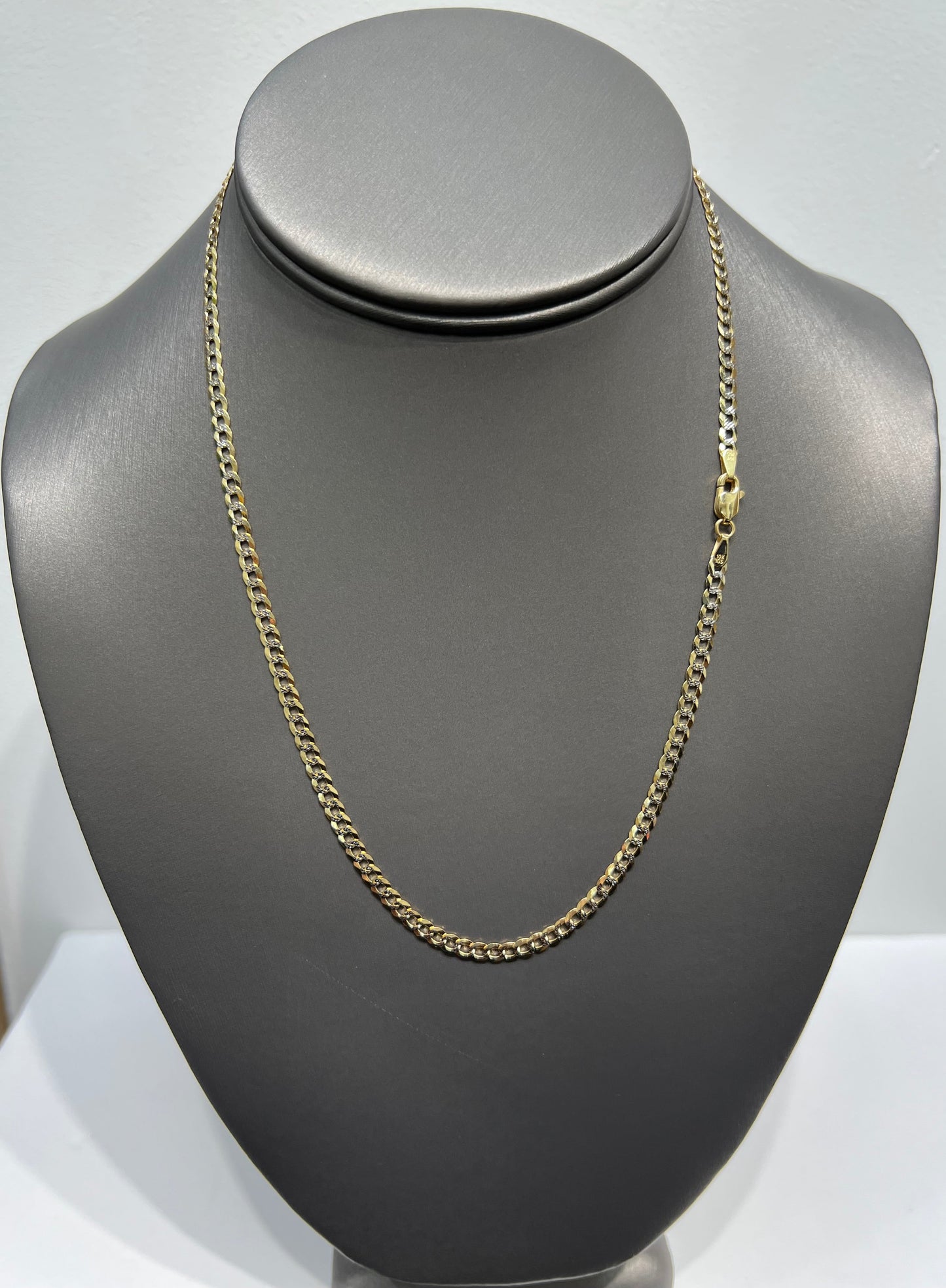 1323- NEW 10K Solid Cuban Curb Chain Two Tone 18” (3.6mm) W.G