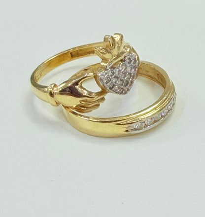 285- NEW 14K Wedding Rings Heart & Band Set W.G