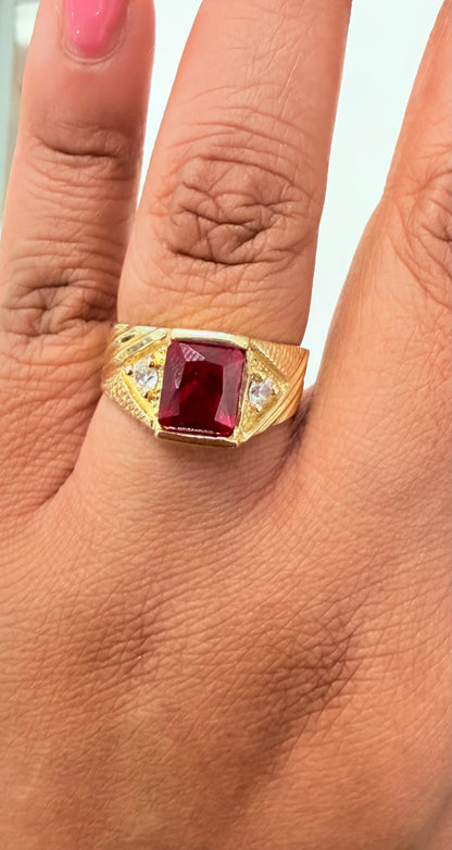 1100-NEW 14K Square Red Stone Ring W.G