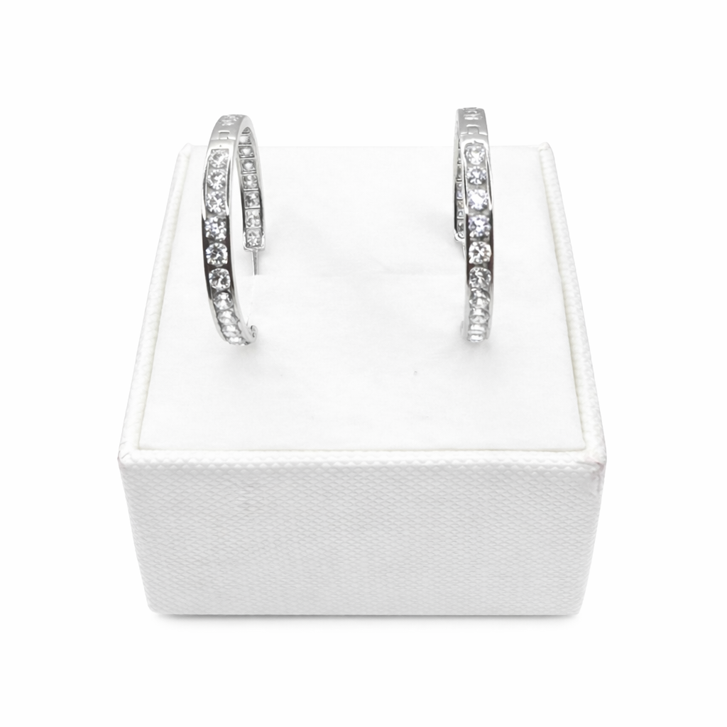 928- 14K White Gold Hoop Earrings ( 2.6x22mm) W.G