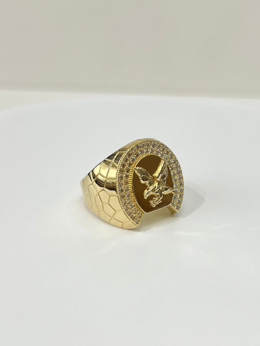 00147- NEW 14K Horseshoe Eagle Men’s Gold Ring (W.G)