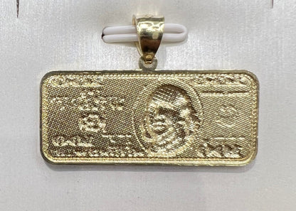 1672- NEW 10K 100 Dollar Bill Pendant (34x15mm)W.G