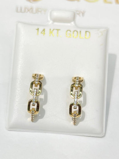 1390- NEW 14K Half Hoop Earrings Link Design W.G
