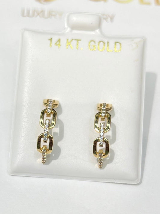 1390- NEW 14K Half Hoop Earrings Link Design W.G