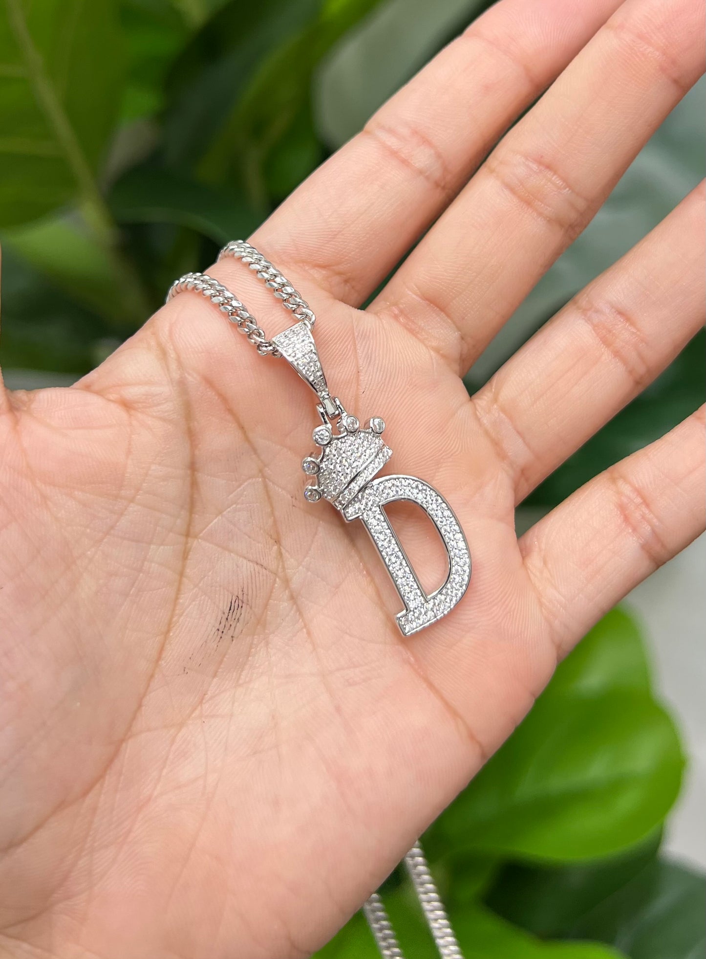 S812- NEW .925 Sterling Silver Letter D Crown Pendant W.G