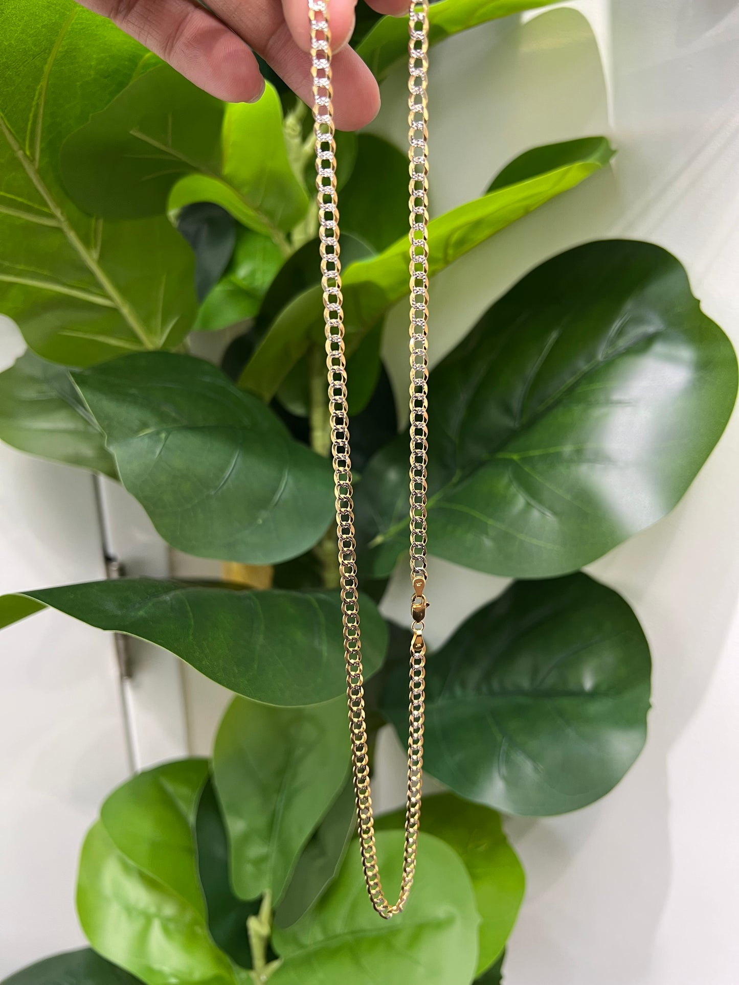 1249- NEW 14K Solid Flat Cuban Curb Link Two Tone 22" (4.7mm) W.G