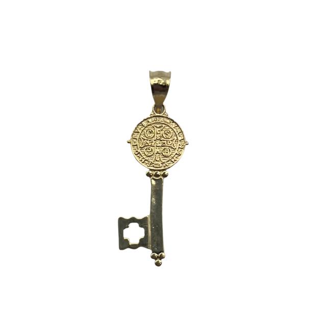 00186- NEW 14K Saint Benedict Double Sided Cross Key Pendant (W.G)