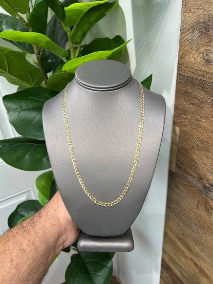 1208- NEW 14K Solid Flat Cuban Curb Link Two Tone Chain (4.7mm) W.G