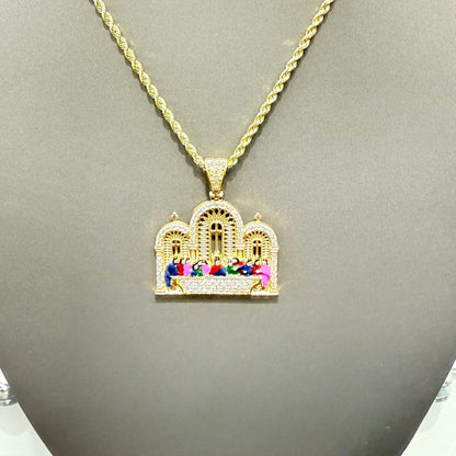 1043- NEW 14K The Last Supper Square Cz Pendant W.G