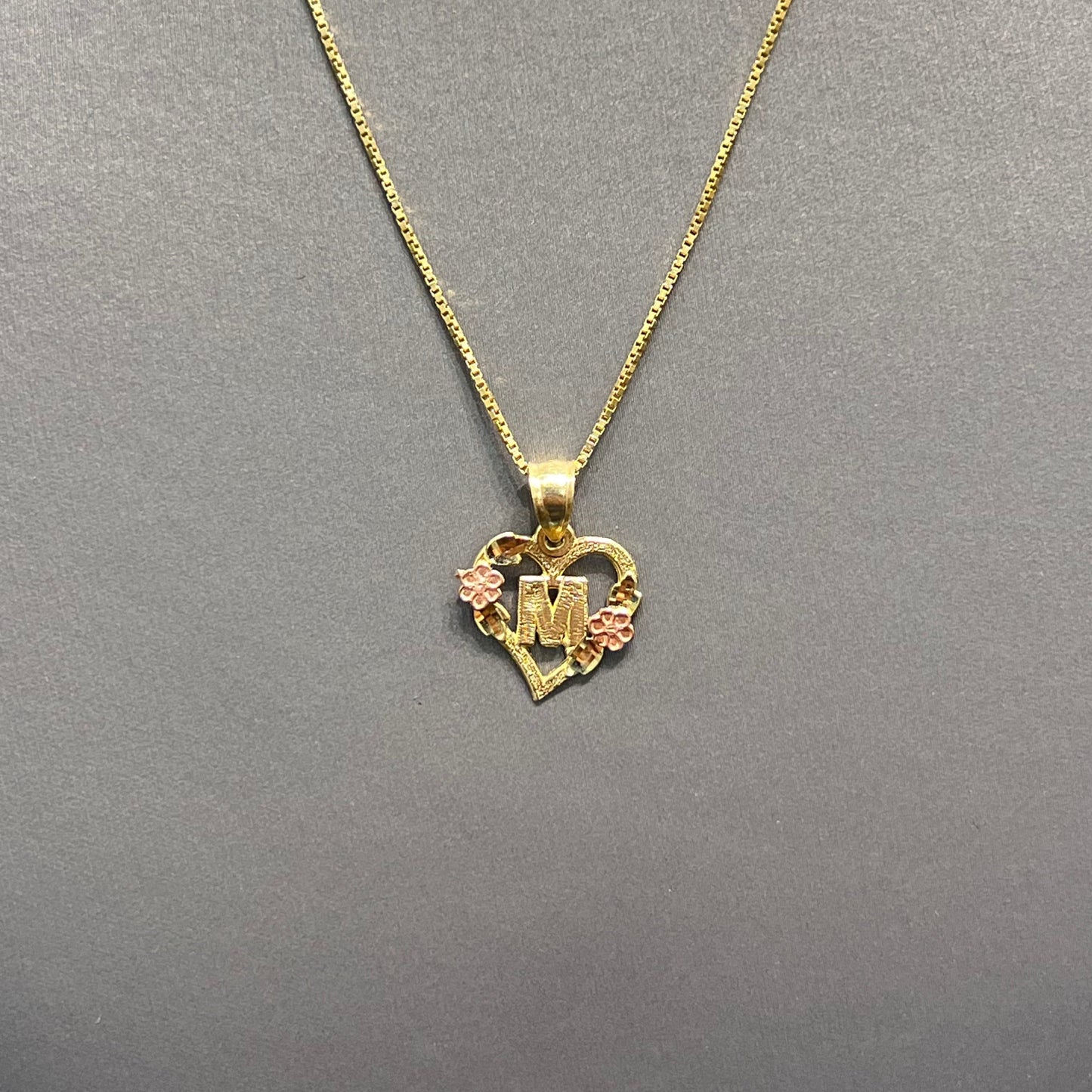 00144- NEW 14K Letter “M” Heart Shape Pendant (W.G)