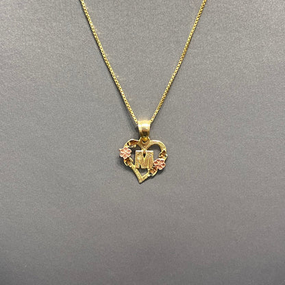 00144- NEW 14K Letter “M” Heart Shape Pendant (W.G)