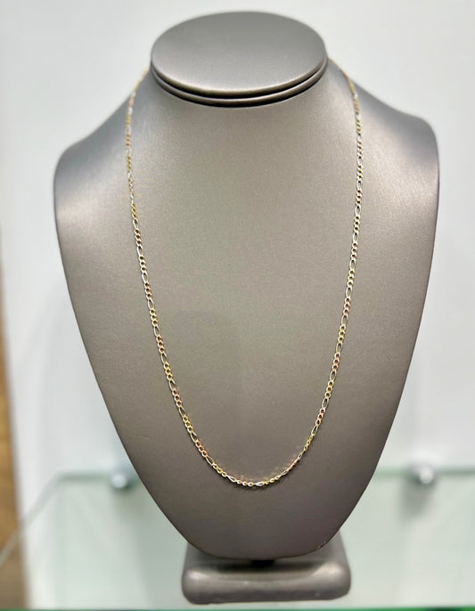 00109- NEW 14k Hollow Figaro Tri-tone Chain (2.52mm) W.G