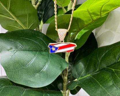 1313- NEW 10K Gold Puerto Rican Flag Pendant W.G