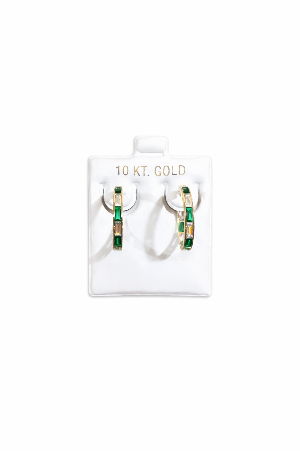 1109-NEW 10K Clear & Green Cz Hoop Earrings (18.2x2.7mm) W.G