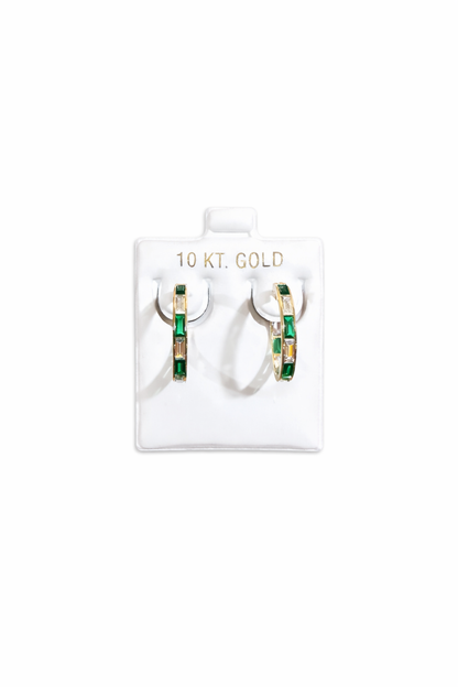 1109-NEW 10K Clear & Green Cz Hoop Earrings (18.2x2.7mm) W.G