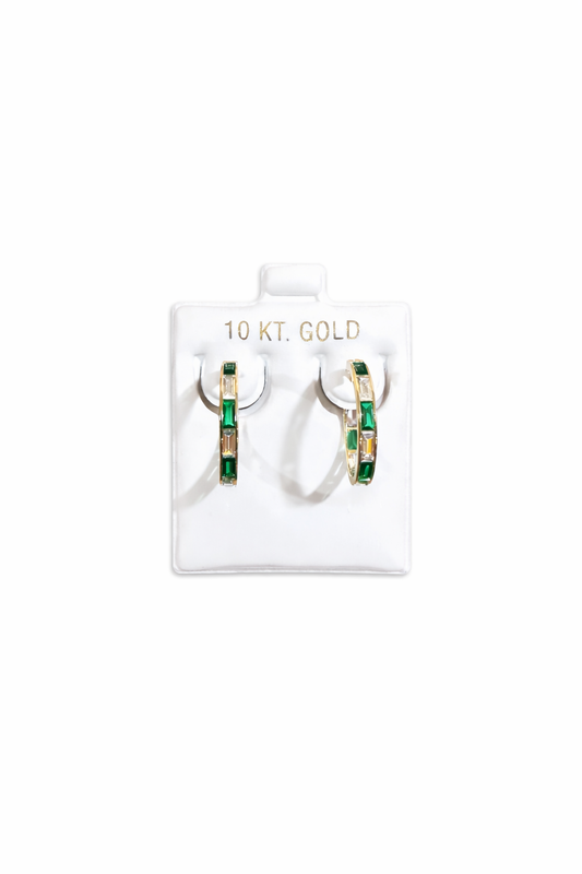1109-NEW 10K Clear & Green Cz Hoop Earrings (18.2x2.7mm) W.G