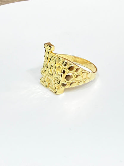 1107- NEW 14K Full Nugget LA Square Ring W.G