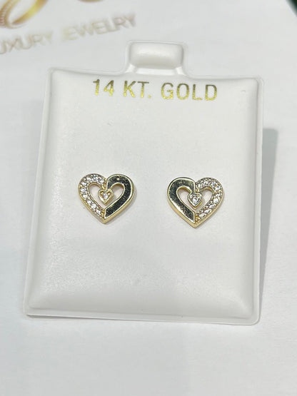 1391- NEW 14K Small Heart Stud Earrings W.G