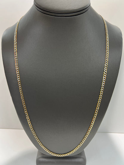 1624- NEW 14K Solid Cuban Curb Chain Two Tone 26" 3.7mm W.G