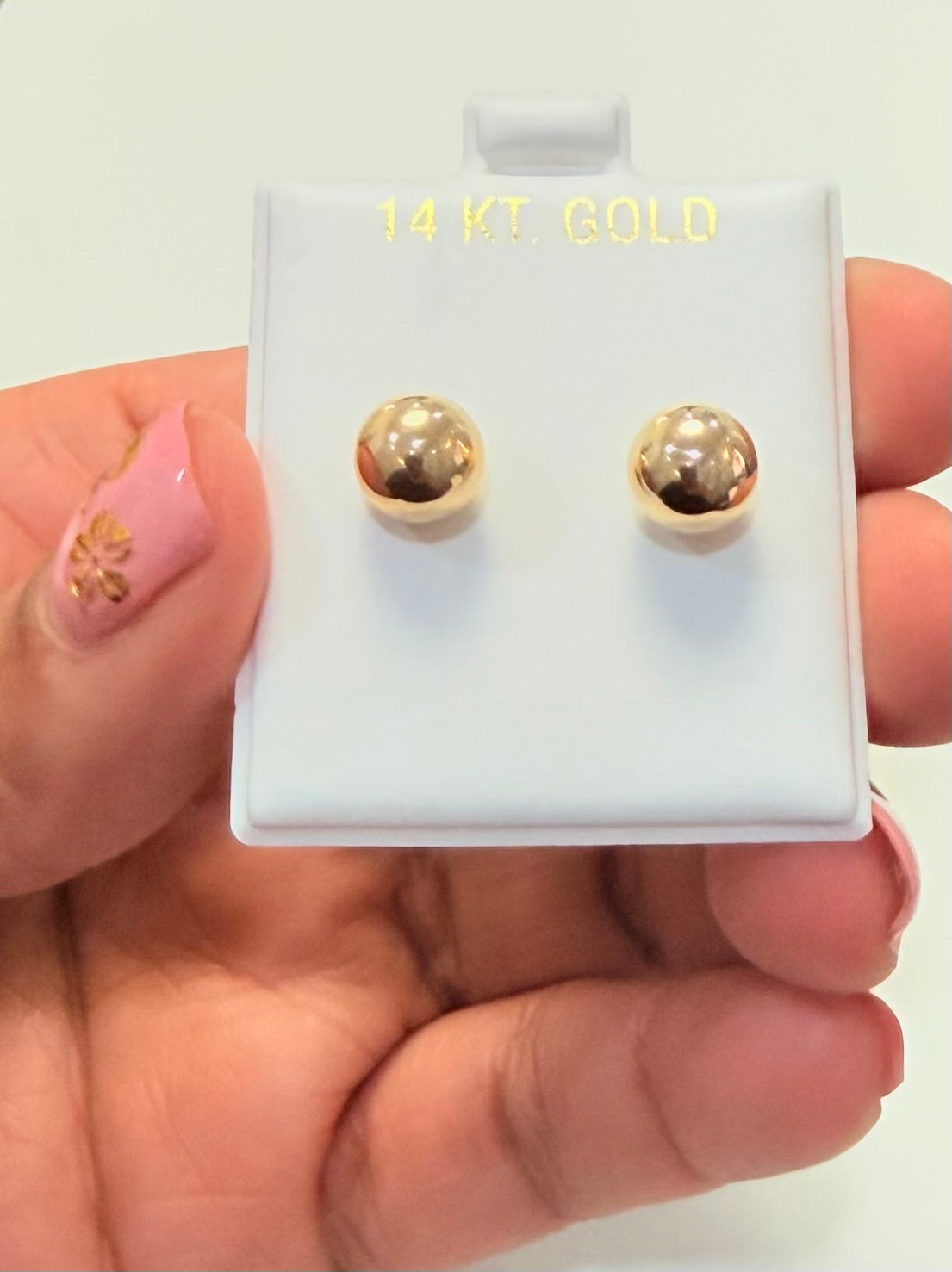 1699- NEW 14K Ball Stud Earrings (8mm)W.G