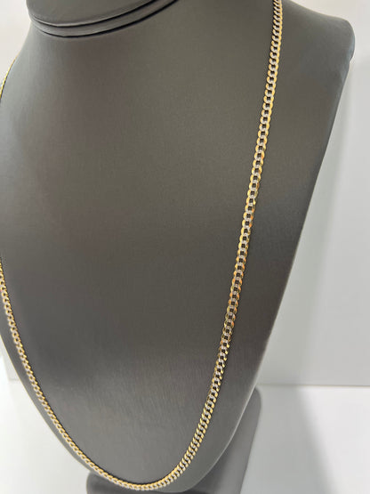 1624- NEW 14K Solid Cuban Curb Chain Two Tone 26" 3.7mm W.G