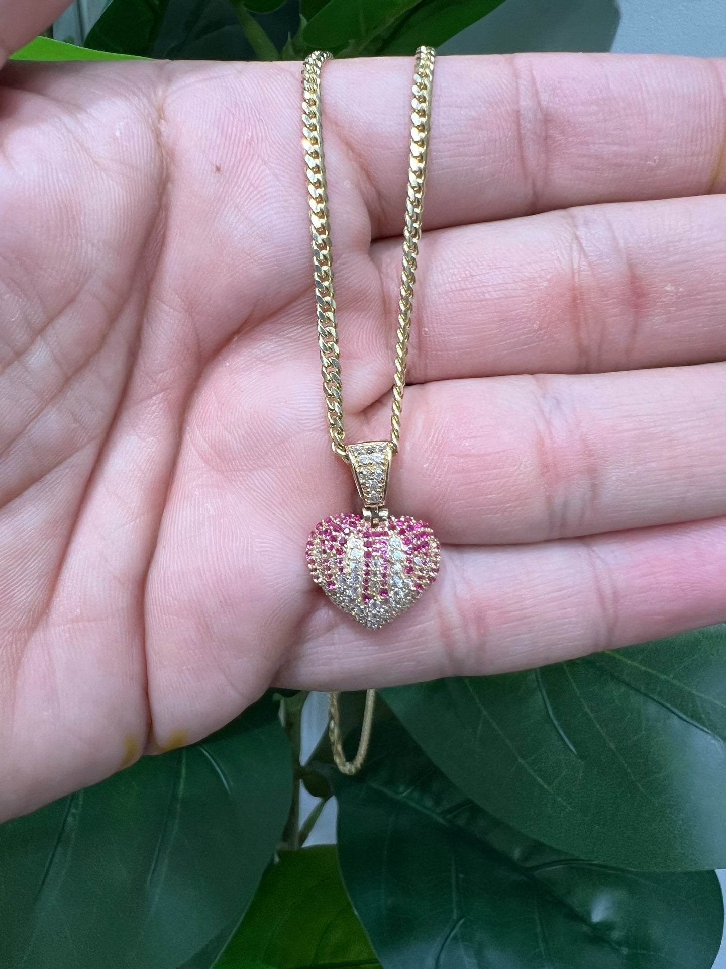 1220- NEW 14K Full Cz Pink Heart Shape Pendant W.G