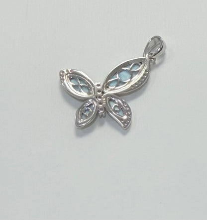 S906- .925 Sterling Silver Larimar Butterfly Pendant W.G