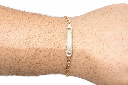 1098-NEW 14k Solid Tri Tone Figaro Kids ID Bracelet 6.5” (4mm) W. G