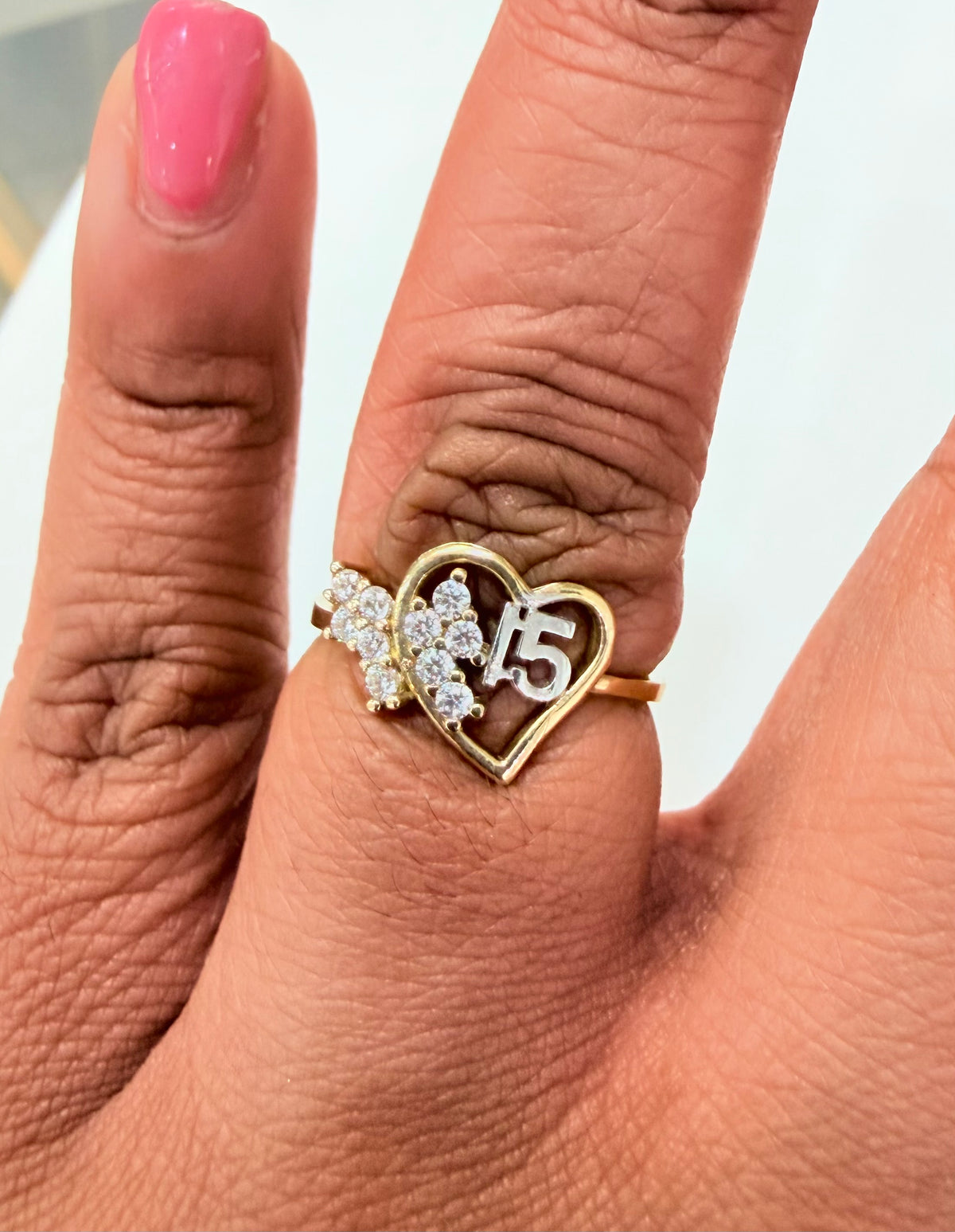 1486- NEW 10K Double Heart Quinceañera Ring W.G
