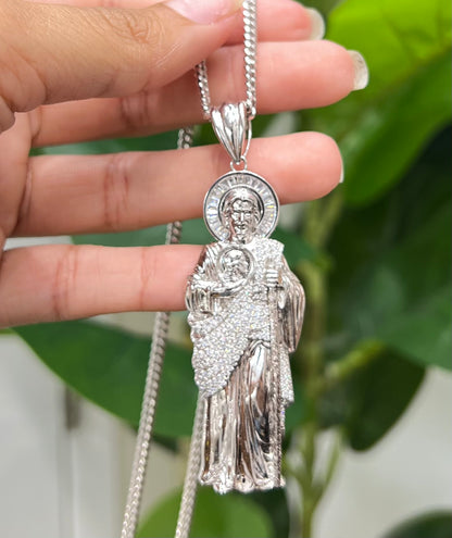 S266-NEW .925 Sterling Silver St. Jude Medium Pendant W.G