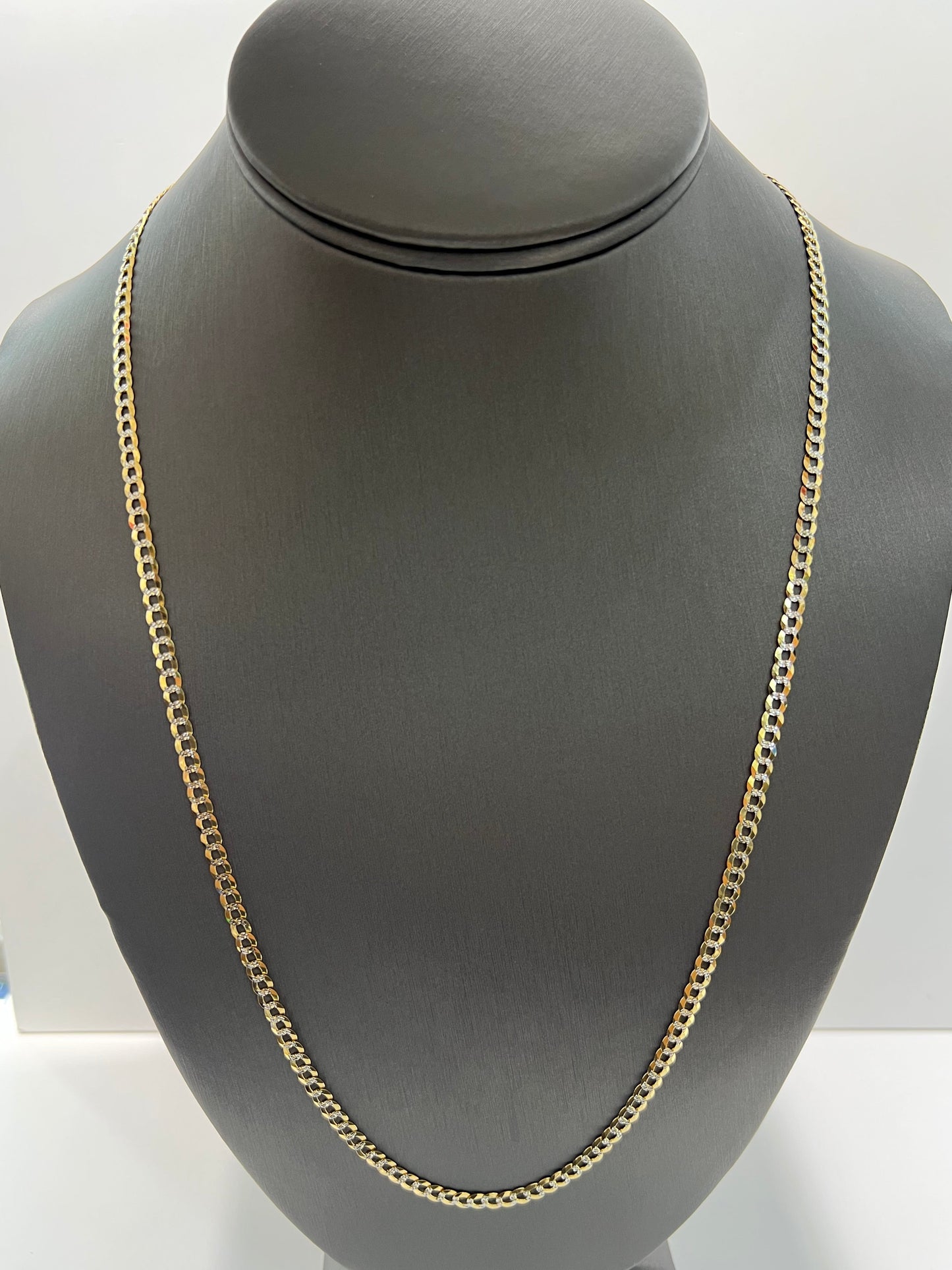 1625- NEW 14K Solid Cuban Curb Chain Two Tone 24" 3.7mm W.G