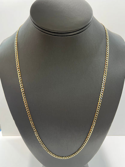 1625- NEW 14K Solid Cuban Curb Chain Two Tone 24" 3.7mm W.G