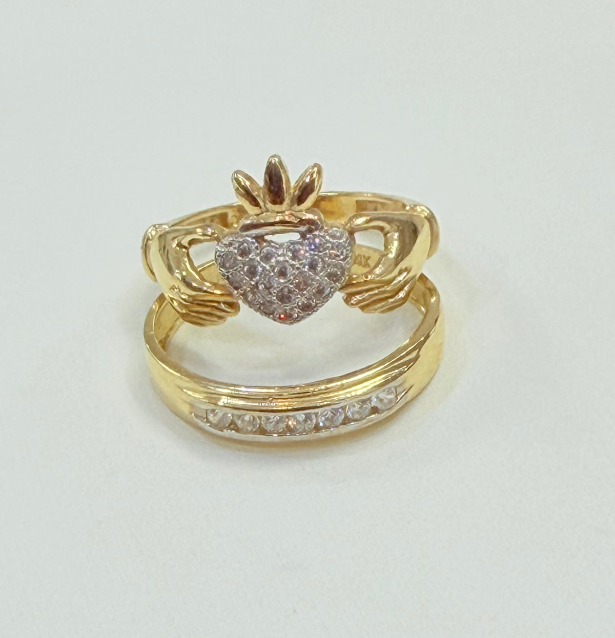 285- NEW 14K Wedding Rings Heart & Band Set W.G