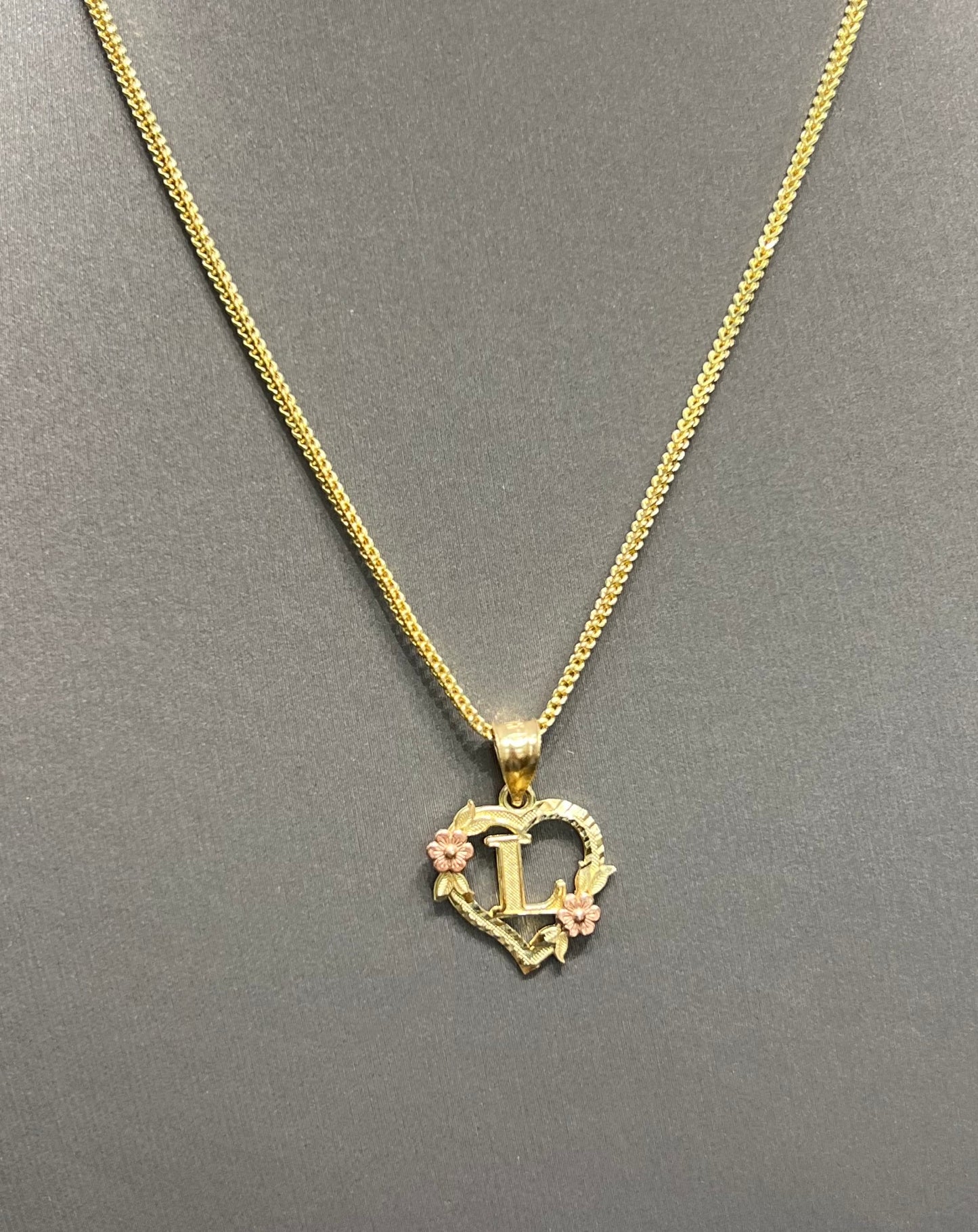 0066- NEW 14K Letter “L” Heart Shape Pendant W.G