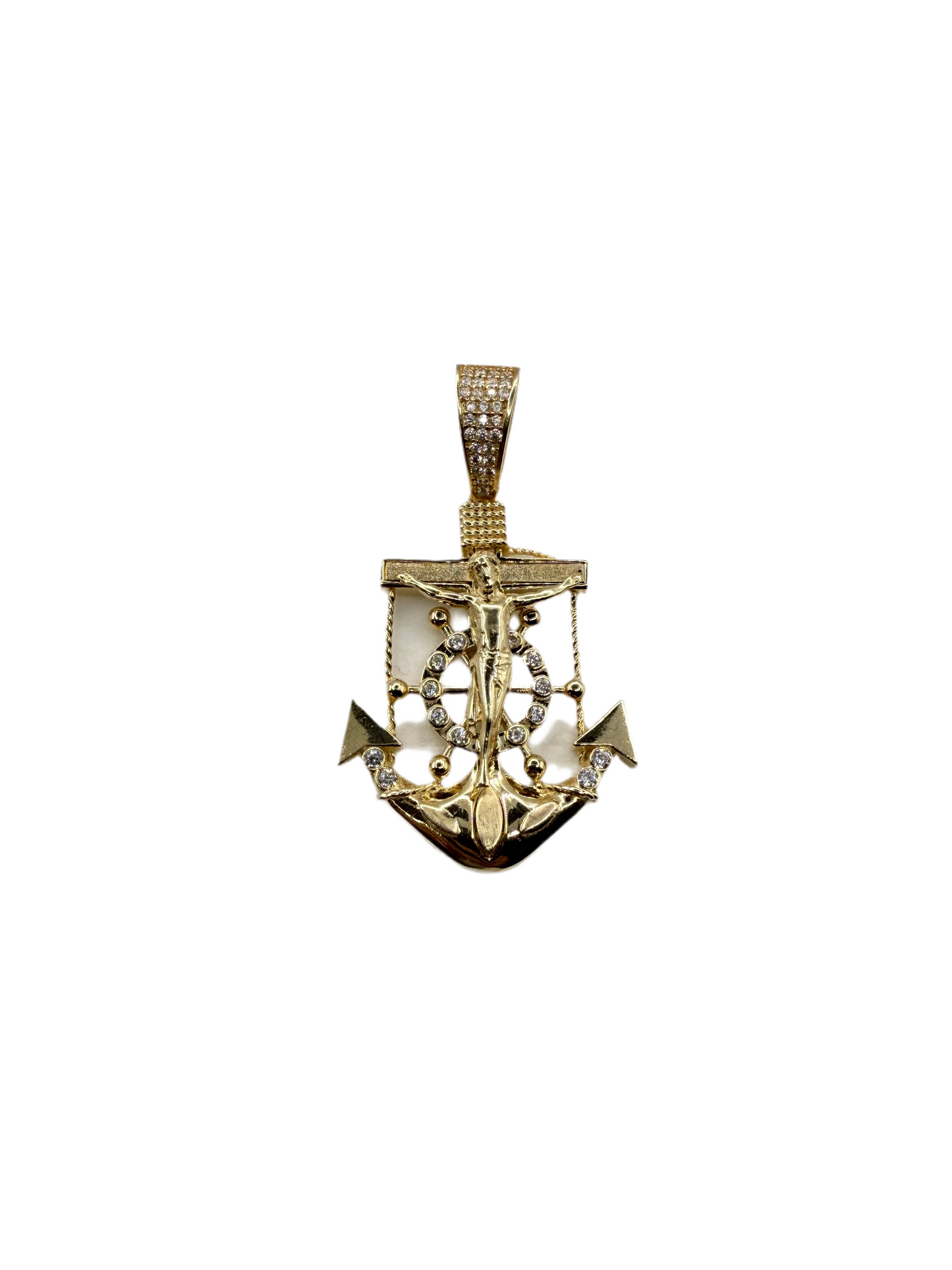 0060-NEW 14K Yellow Gold Jesus Cross & Anchor Pendant W.G