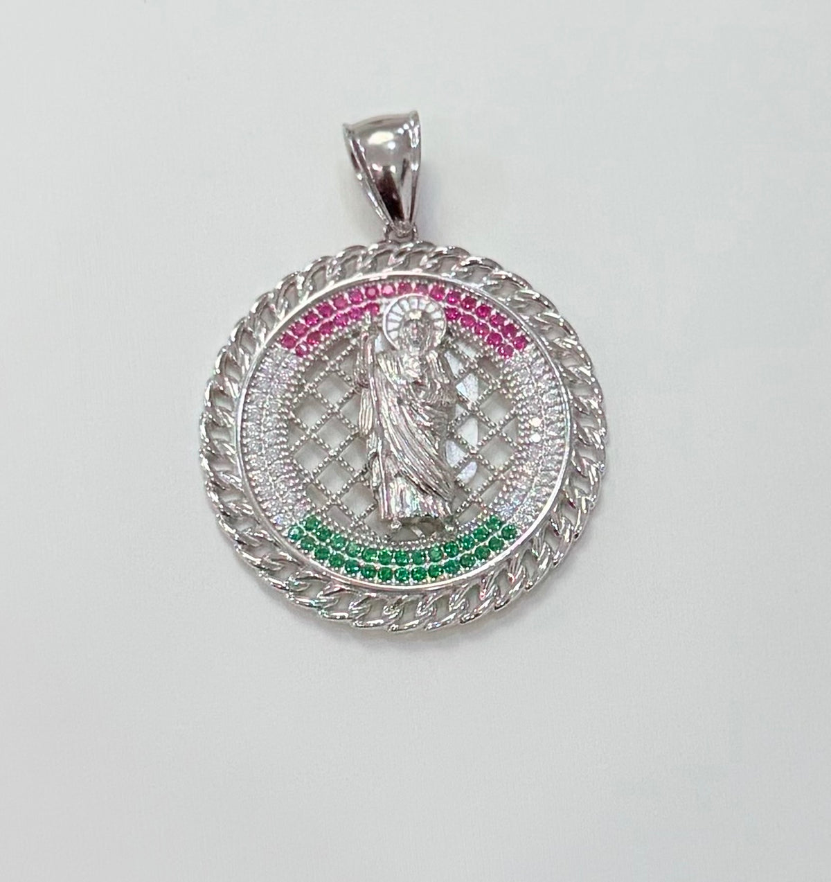 S490-NEW .925 Sterling Silver St. Jude Round Pendant W.G