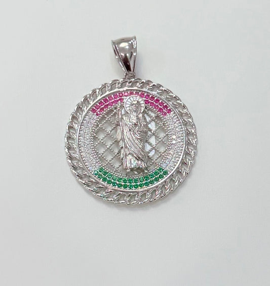 S490-NEW .925 Sterling Silver St. Jude Round Pendant W.G
