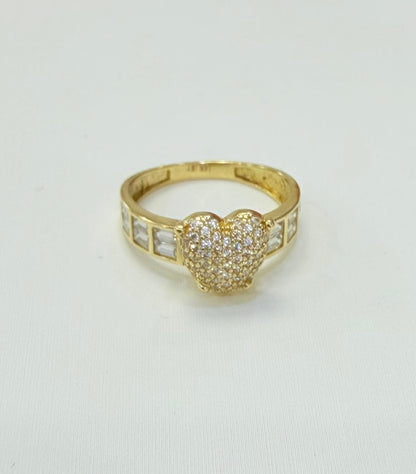 1387- NEW 14K Gold Heart Baguette Cut & Cz Ring W.G