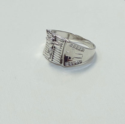 S1140- .925 Sterling Silver & Moissanite Crucifix Men’s Ring W.G