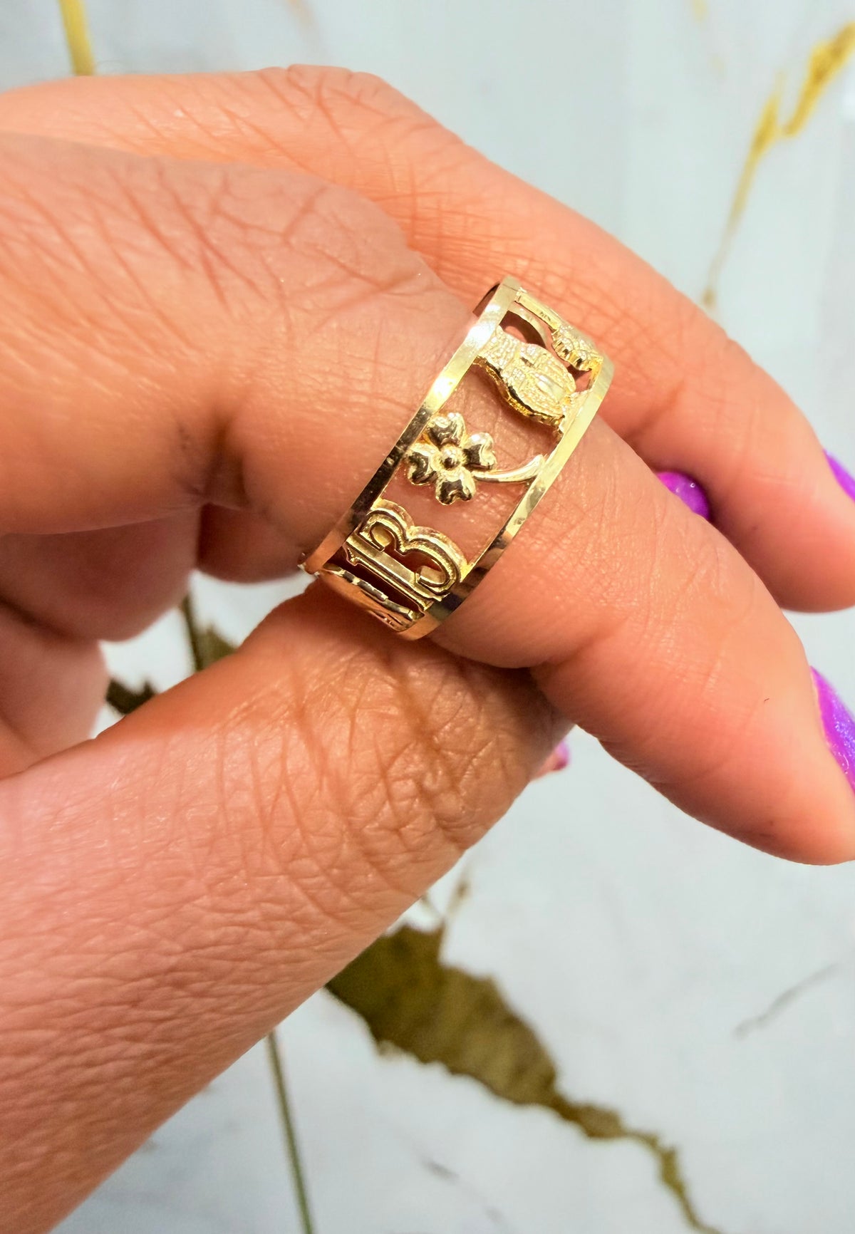 1705- NEW 10K Good Luck Band Ring W.G