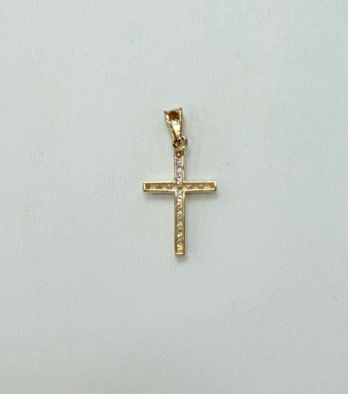 1791- NEW 14K Full Cz Small Cross Pendant W.G