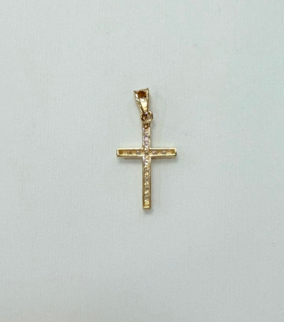 1791- NEW 14K Full Cz Small Cross Pendant W.G