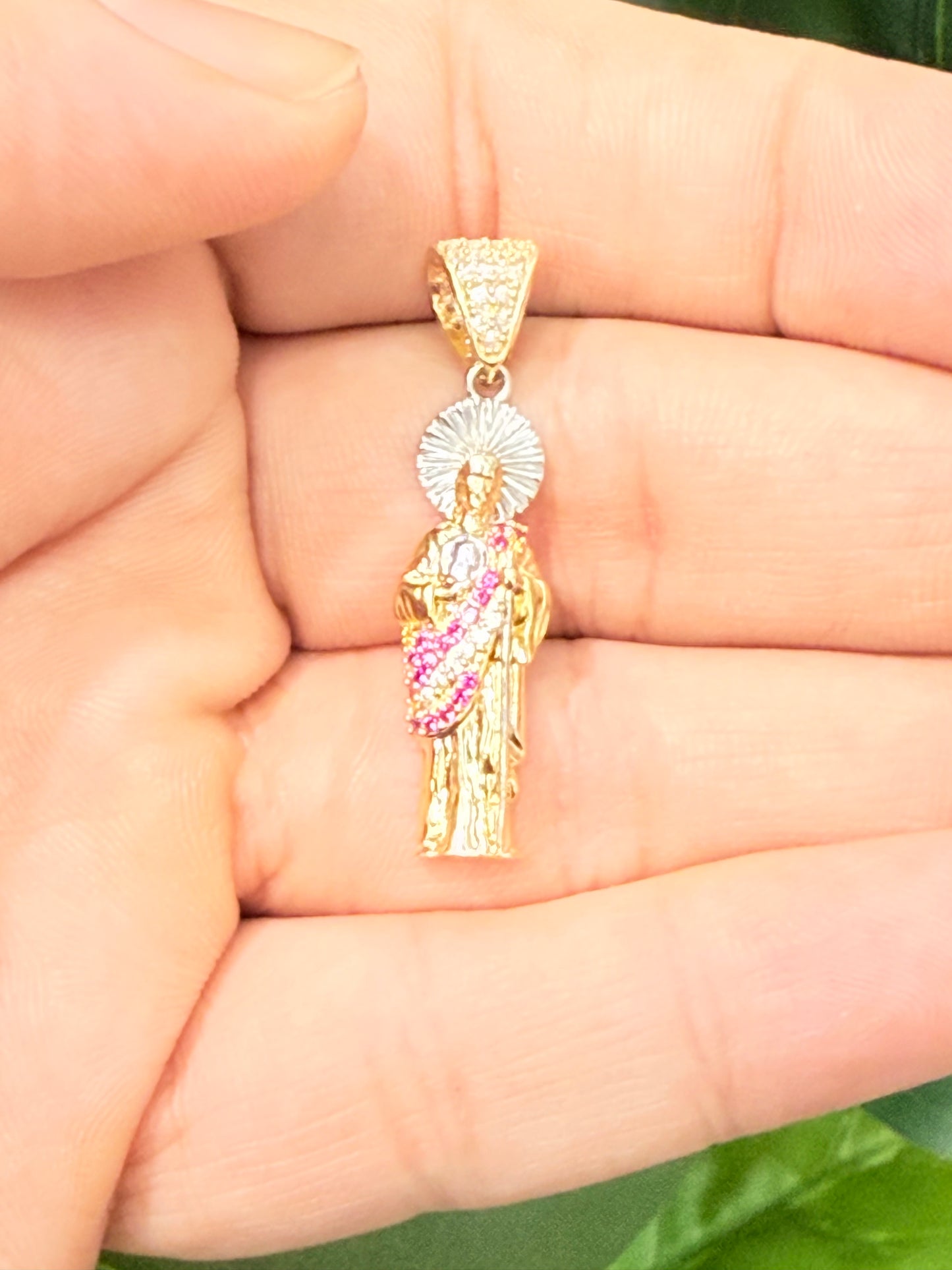 1148- NEW 14K St. Jude Red & Clear Cz Pendant W.G